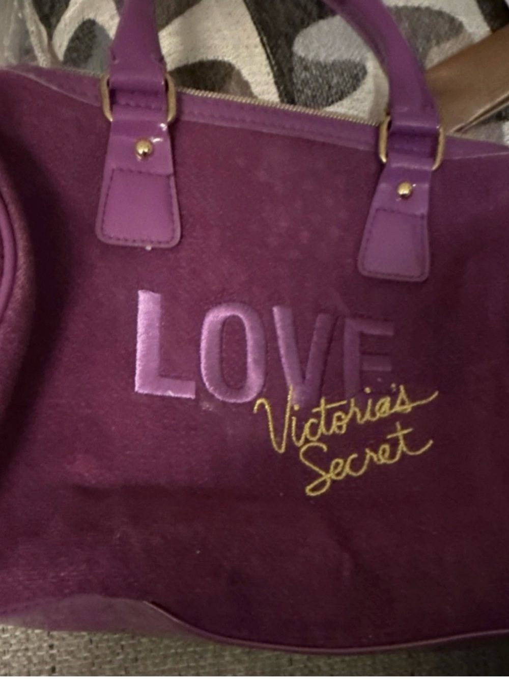 Victoria's Secret Purple LOVE Tote Bag with Gold Script